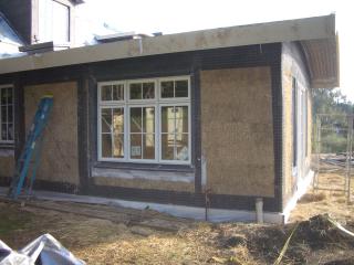 [Exterior bale wall prior to plaster]