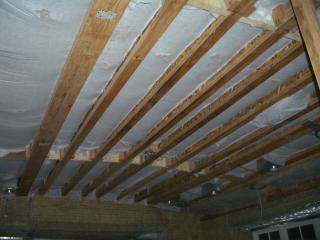 [Cellulose insulation in family room ceiling]